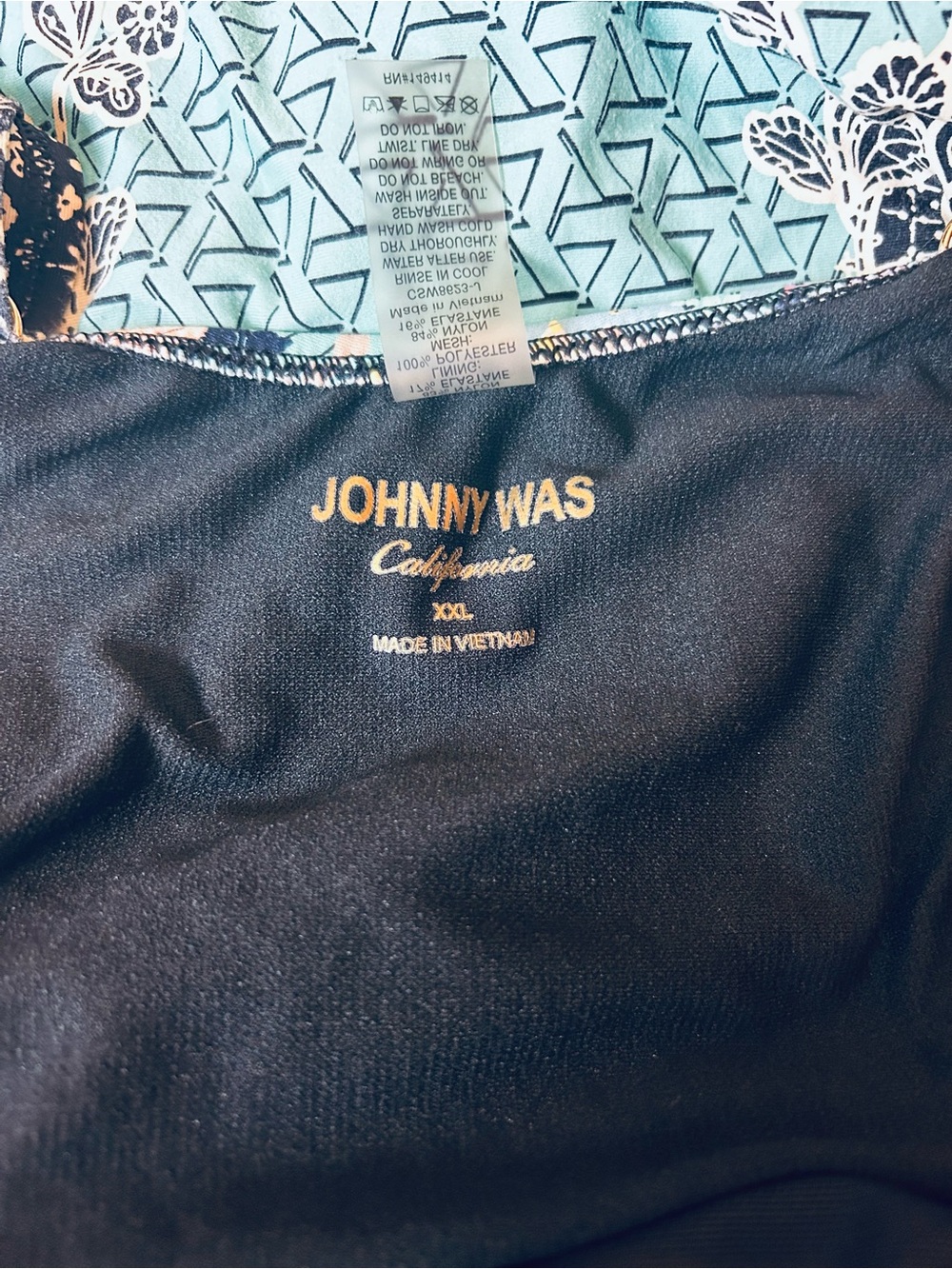 Johnny Was Floral One-Piece Swimsuit in Black and Teal - Picture 5 of 6